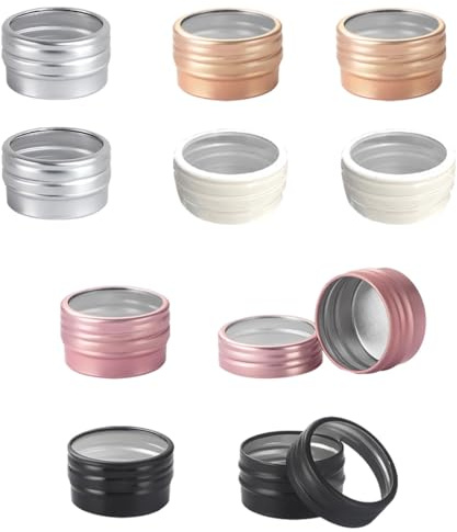 Gaodercha 10pcs Round Aluminium Tin 5 Colours 10 ml Small Empty Storage Travel Glasses Container Sample Container Pots with Leak-proof Screw Lids for Lip Balm Lotion Cream Mini Candles Cosmetics