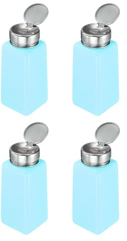 HARFINGTON 4pcs Solvent Alcohol Dispenser 250ml(8.5oz) Nail Polish Remover Push Down Liquid Dispenser Pump Bottle with Stainless Steel Press Head for Acetone Solution, Blue