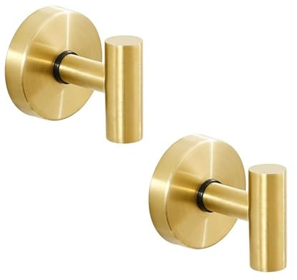 YSPZDQ Robust Handtuchhaken, Ohne Bohren Garderobenhaken, Edelstahl Kleiderhaken, Handtuchhaken Ohne Bohren für Bad, Küche, Wohnzimmer, Büro, Handtuchhalter mit Maximale Tragkraft: 5 Kg(Gold,2 Pcs)