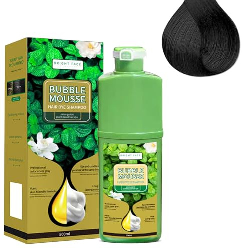 Langlebig pflanzliche Schaumhaarfarbe, Bubble Hair Dye Shampoo mit Kräuterextrakten, schnell wirkende Haarfärbefärke Blasen Haarfarbstoffe für Frauen und Männer (Black)