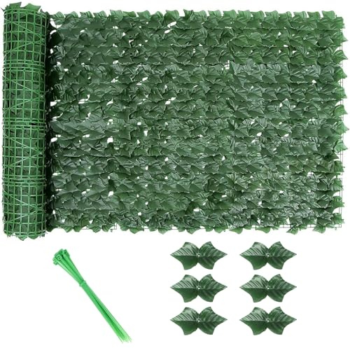 Artificial Ivy Fence Screening, 3m x 1m Artificial Hedge Screening, Privacy Fence Screen Artificial Hedge Roll, Artificial Trellis Screening with 20 Zip Ties for Garden Balcony Outdoor Decor