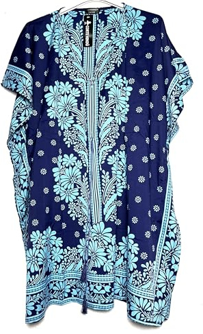 Kaftan Robe d'été à manches courtes pour femme, taille unique, fabriquée en Inde, bleu marine, Talla única Grande