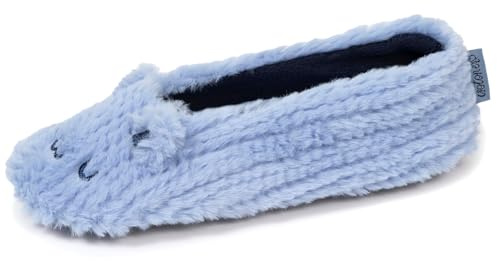 Isotoner Chaussons extra-light pantoufles Ballerines femme imitation fourrure, semelle antidérapante, 39/40, bleu