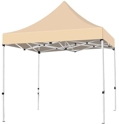 Waterproof PopUp Canopy Tent Adjustable Folding Gazebo Breathable Sunshade Pavilion for Outdoor Camping BBQ Beach & Park (Beige 3x/9.8x9.8 ft)