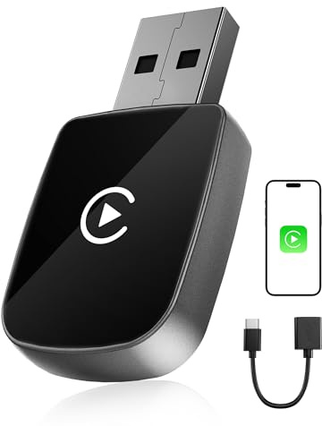 WityEye Adattatore Carplay Wireless, Bluetooth V5.3 Connessione Stabile, WiFi 5.8GHz Trasferimento Dati Veloce, USB C/A, per Apple iPhone iOS 10+