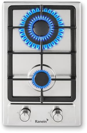 2 Burner Gas Cooktop – Stainless Steel Built-in Gas Stove for Apartment & Small Kitchen, LPG/NG Convertible, Easy Installation, Compact Size