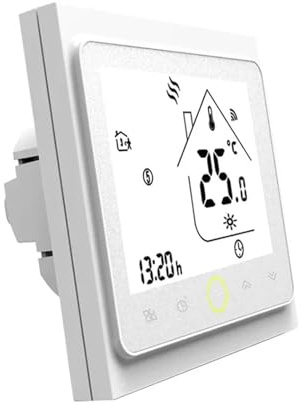 Thermostat intelligent sans fil Tuya WiFi, compatible avec les unités de climatisation centrale à 2 ou 4 tuyaux, ventilo-convecteurs 3 vitesses et le contrôleur température Alexa(White,4 Pipe Wifi)