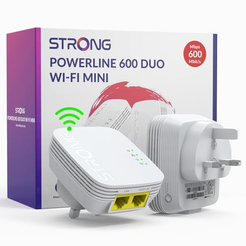 STRONG AV600 WiFi Powerline Adapter Kit, HomePlug AV2 Powerline WiFi Extender, WiFi 300Mbps, Plug & Play with Pair Button, Power Saving Mode, 100Mbps LAN Ports, Ideal for TV (New Version)