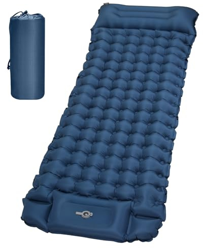 Tuocal Isomatte Camping, 9CM Ultraleichte Luftmatratze Camping mit Fußpumpe & Kissen, Anti-Ripstop Tragbare Aufblasbare Matratze für Outdoor, Wandern, Reise