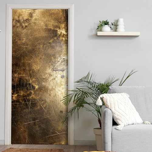 Türtapete selbstklebend blasenfrei | 200 x 90 cm Goldene Struktur | Tür Aufkleber Türfolie | Einteilig | Wasserfest 3D Türaufkleber Klebefolie Türposter Möbelfolie