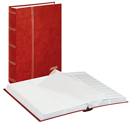 LINDNER Das Original Einsteckbuch Standard, rot, unwattiert, 64 weiße Seiten, Geteilte Pergamin-Streifen, 230 x 305 mm