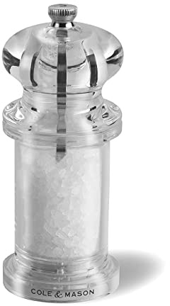 COLE & MASON 505 Salt Grinder - Clear Acrylic Mill Includes Precision Mechanism and Premium Sea Salt