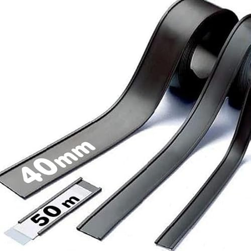 Magnet C-Profil magnetische Etiketten-Halter beschreibbar mit Papier und Schutzfolie 40mm breit x 50m Rolle - Ideal für Labels Preis-Schilder Namensschilder Lager-Beschriftung magnetisch
