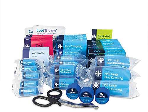 Reliance Medical First Aid Kit Refill - Large Catering, for High & Low-Risk Environments, Ideal for Workplace, Home, Travel, Holiday, Includes Dressing Pads, Bandages, Emercengy Essentials, Blue