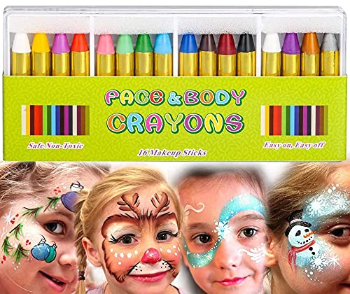 Peinture Corporelle, Mimoo16 Couleur Peinture Visage en Stick, Maquillage Halloween pour Visage Enfant, Maquillage Enfant Halloween/Carnaval, Perfetto pour Halloween, Carnaval, Noël, Cosplay, Pâques