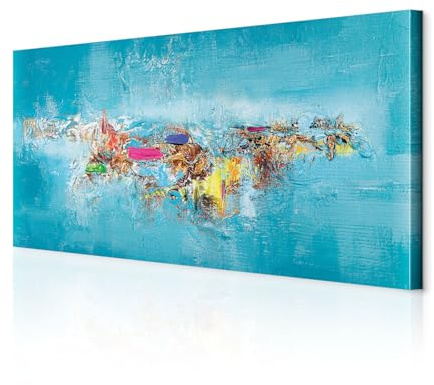decomonkey Wandbilder Abstrakt 120x60 cm 1 Teilig Leinwandbilder Kunstdruck | Strukturleinwand, Holzkeilrahmen, Bild auf Leinwand, Wanddeko, Wohnzimmer, Wanddekoration, Kunst, Modern, Textur, Blau, Bunt