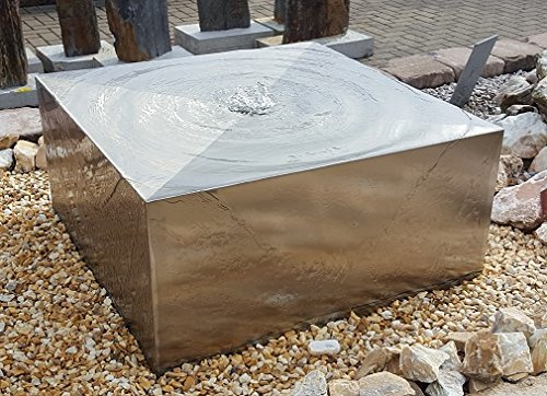 garten-wohnambiente Quader Würfel 40/40/20 cm Edelstahl matt gebürstet Komplettset Wasserspiel Springbrunnen