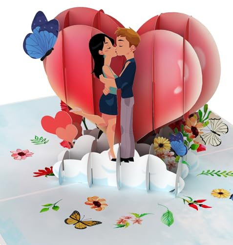 LIMAH® Pop Up Valentinskarte Geburtstagskarte Hochzeitskarte 3D Liebes-Grußkarte mit einem Paar und Herz Motiv zum Hochzeitstag Hochzeit Jahrestag für Sie und Ihn