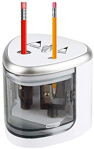 Exblue Elektrischer Anspitzer, Grau, Batteriebetrieben, Kunststoff, Bleistiftspitzer, Schule, Büro, Kinderfreundlich, Doppellöcher, 6-8 mm & 9-12 mm