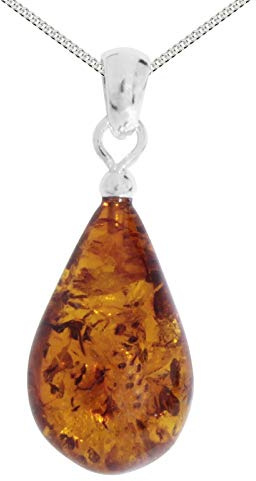 Kette mit Anhänger - Tropfen ca. 20 mm lang - Silber 925/000 mit Bernstein