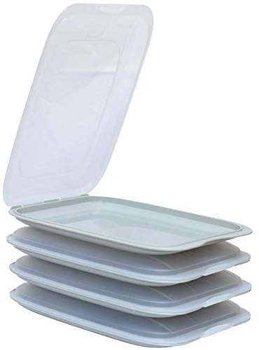 Engelland - 4 x Stapelbare Aufschnitt-Boxen mit Deckel, Farbe: Grau, Wurst-Behälter, Frischhalte-Dose, BPA-frei, wiederverwendbar, 25 x 17 x 3,3 cm