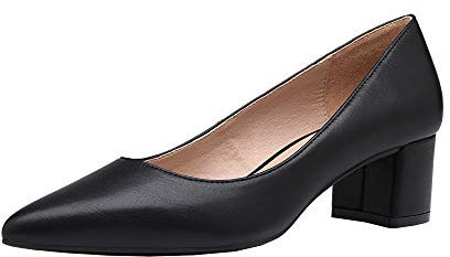 DREAM PAIRS Damen Pumps mit klobigem spitzer Blockabsatz und niedrigem Absatz,Size 39,Schwarz/Pu,DPU212
