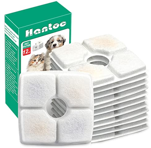Hantoc 12 Stück Ersatzfilter für Trinkbrunnen, Katzenbrunnen Filter für Katzen und Hunde Cat Fountain Ersatzfilter mit Harz und Aktivkohle 2.5L Quadrat