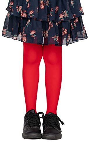 LORES Collants opaques pour fille, Avec pied, Pour l'école de danse classique, 40 deniers, Rouge, 134-140