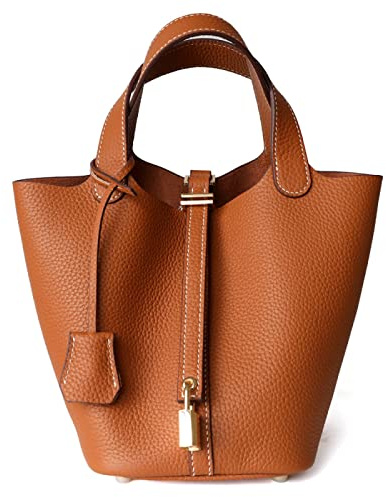 Läder tygväska Bucket Bag Damer Stor kapacitet Väska Shopping Grönsakskorg Läder Tygväska, Brun, 14 * 18 * 19cm