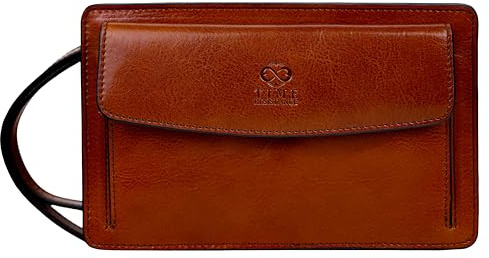 Time Resistance Pochette en cuir pour homme - Sac de poignet fait à la main en Italie Cognac