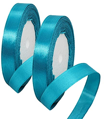 2 x 10mm Thin Teal Blue Ribbon Satin Ribbon 22m, 2/5 inch Slim Peacock Blue Ribbon for Gift Wrapping Wedding Christmas Birthday Cake Hair Bow Florist Bouquet Crafts Decorations