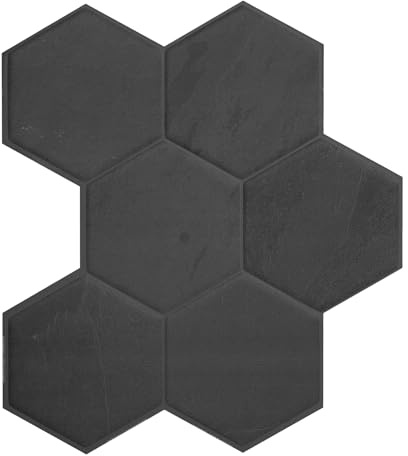 Smart Tiles Klebefliesen Küche und Bad – Hexa Schwarz, Fliesenaufkleber 3D, Küchenrückwand Selbstklebend, Wandpaneele, 5 Fliesen (24.28x26.95 cm), Einfach zu Montieren, Wasserfest, Made in Kanada