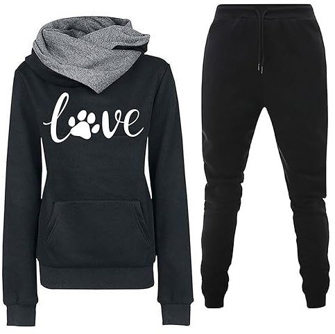 tsaChick Fleecepullover Damen Sale Frauen Long Sleeve Sweatshirt Hose Outfit S-3XL Kapuzenjacke Casual Kapuze Liebliche Katze Sweatshirt 2-teiliges Set Overall Activewear-Pullover für Damen WYF4
