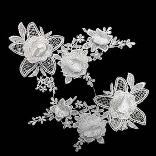 SYSUII 2 Stück Stickerei Spitzen Blumen Patches,Rosen Applikationen Patch Zum Aufbügeln Gestickte Aufnäher Applikation Stickerei Spitze Applikation Nähen Blume für DIY-Dekoration DIY Hut Kleid-Weiß