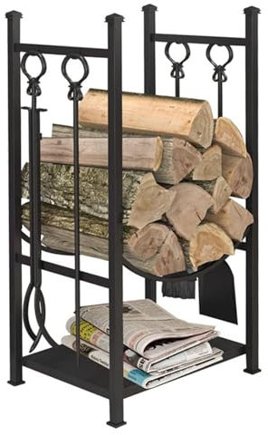 GTPBAO Kaminholzregal Holzwiegen Schmiedeeiserner Holzständer für Den Kamin – Bodenstehender Kaminholz-Aufbewahrungsständer für Terrasse, Feuerstelle, Holzlager, Veranda