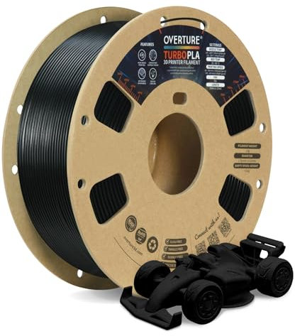 OVERTURE Turbo PLA Hohe Geschwindigkeit Filament 600mm/s Rapid PLA 1.75mm, Super Speedy PLA 3D Drucker Filament, Maßgenauigkeit +/- 0.02mm, 1 kg/Spule (Schwarz)
