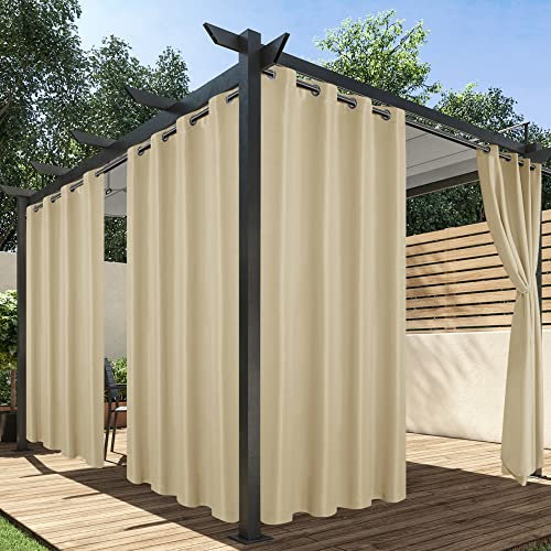 HolidayIdeas Outdoor-Vorhänge für Terrasse, wasserdicht, 2 Paneele, 213 x 244 cm, Sichtschutz und Lichtfilterung, Vorhänge mit Ösen, Außenvorhänge für Veranda, Pavillon, Pergola, Hinterhof (Creme)