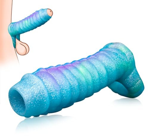 SXOVO Penishülle Silikon Penis Sleeve für Penisvergrößerung Wiederverwendbare Penismanschetten Cock Sleeve mit Hodenring Erektionssteigerung Extender Monster Dildo Sexspielzeug für Männer