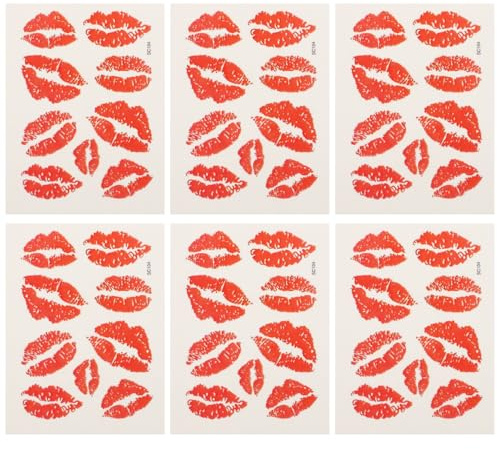 Healeved Rote Lippen Tattoo Aufkleber 6 Stück Wasserdichte Temporäre Kuss Tattoos Für Gesicht Körper Arme Und Beine Karneval Make-up