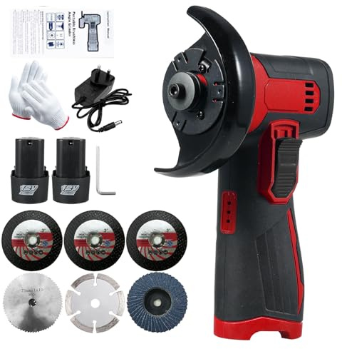 Vislone Mini Cordless Angle Grinder 12V, 3 Grinding Disc, 1100g with 2x1.3Ah Batteries, 6 Cutting Discs, 19500RPM, for Grinding, Cutting and Sanding