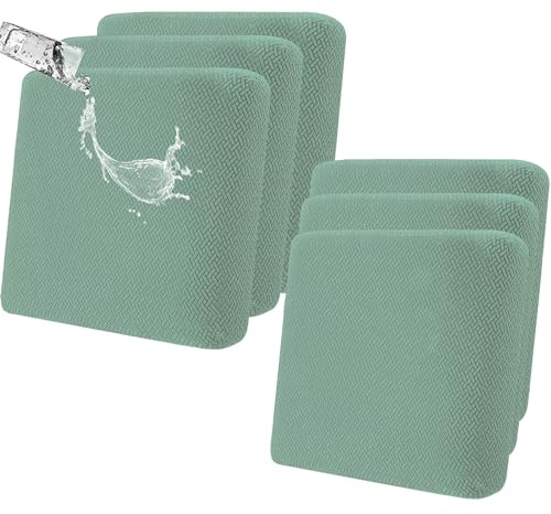 LiveGo Waterproof Patio Chair Cushion Covers,6 Pack Non-Slip Outdoor Seat Cushion Pad Replacement Patio Furniture Cushions Couch Slipcovers Chair Seat Cover for Garden Outdoor(Bean green)