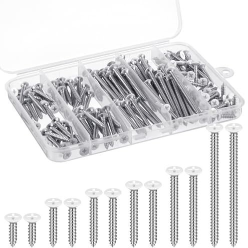 150PCS White Head Screws #6 White Screws for 2.8mm-3.0mm Holes,2”,1-1/2”,1-1/4”,1”,3/4”,1/2” Size Wood Screws Assortment Kit for Shutters,Book Shelf,Wall Plate,Shiplap,Blank Plates