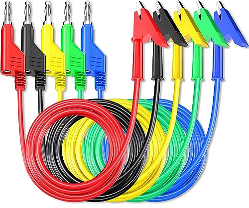 Cleqee Messleitungen 4mm Bananenstecker zu Krokodilklemmen 2m | 5 Stück, Stapelbar, Flexible Kabel, Für Multimeter, elektrische Prüfung