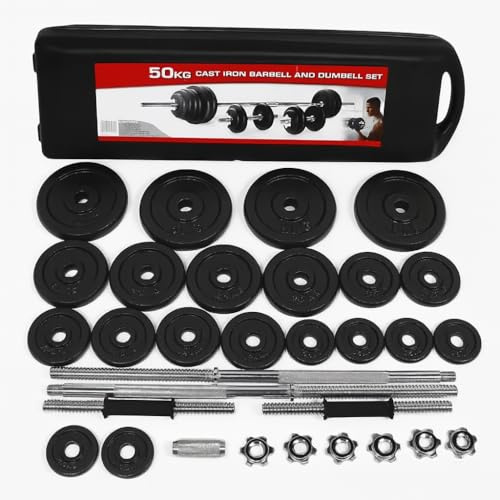 50KG Cast Iron Adjustable Dumbbells Weight Set Men Women Weight Barbell Set With Case | Adjustable Dumbbell Strength Training Equipment Home Gym Fitness Free Weights for Weight Lifting