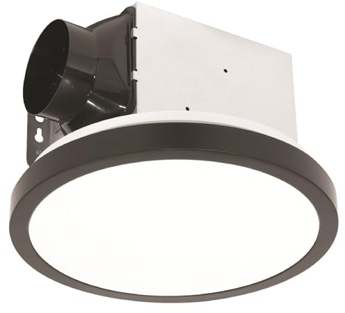 Homewerks 7105-09-MB Bathroom Fan with Light 90-CFM 1.5 Sones Round Ventilation Fan with Dimmable LED Light and Magnetic Trim Ring, Matte Black