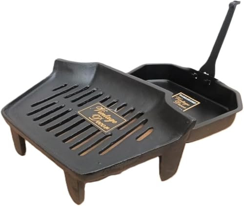 Vintage Decor® Premium Classic Victorian Heavy Duty Cast Iron Fire Grate with 4 legs for air flow I Log Coal Fireside Classic | Eco friendly Fire grate & Ashpan & Tool To Suit 16 inch Fireplace