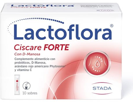 Lactoflora, Ciscare Forte, Complemento Alimenticio para Cistitis, Probióticos, D-Manosa y Arándano Rojo, Bienestar Urinario, Sin Lactosa ni Gluten, 10 Sobres
