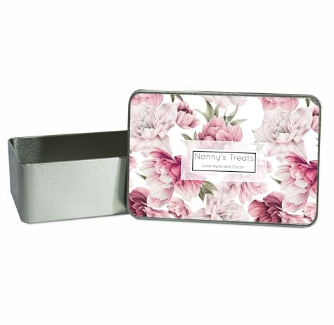 allaboutthebump Personalised Rose Printed Sweet Biscuit Cookie Treat Tin for Mum | Nanny | Aunty (19.5cm x 12.5cm x 5.5cm) [Ideal Christmas, Mothers Day or Birthday Gift Present] Bits and Bobs