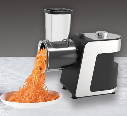 Cortadora automática de verduras de 1000 W, rallador eléctrico de queso, con 5 cuchillas intercambiables, control de un solo toque, para triturar queso duro sin esfuerzo, zanahoria, brócoli