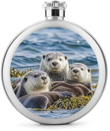 5 oz Whisky Flasche Meer Otter Familie Gedruckt Edelstahl Flasche Hüftkolben Auslaufsicher Getränk Kantine Getränk Flaschen für Reise Geschenke Hochzeit Bachelorette Party